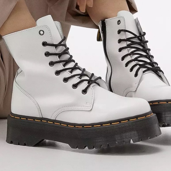 Dr. Martens Shoes - Dr. Marten Jadon White High Top Lace Up Combat Boots Leather